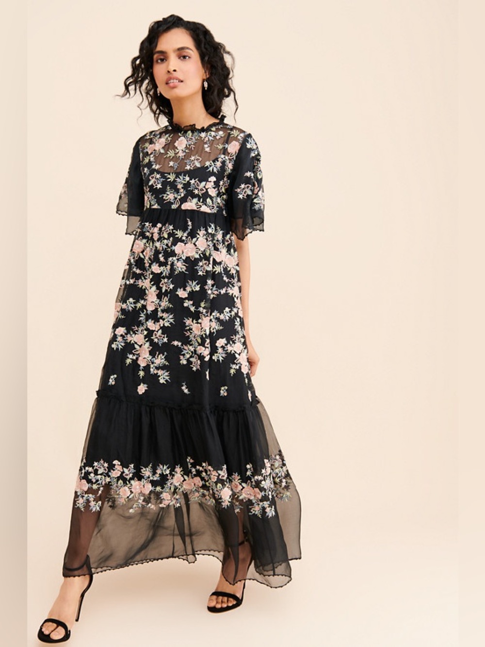 Anthropologie Let Me Be Modern Romance Embroidered Sheer Maxi Dress 4